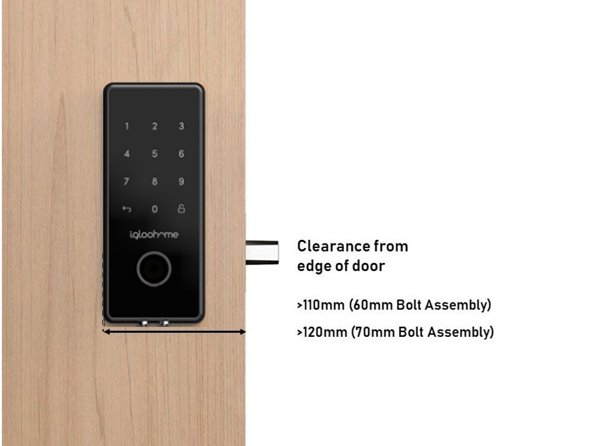 Deadbolt grey clearance from door edge